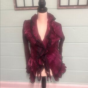 The Pyramid Collection Burgundy Blouse with Black Lace